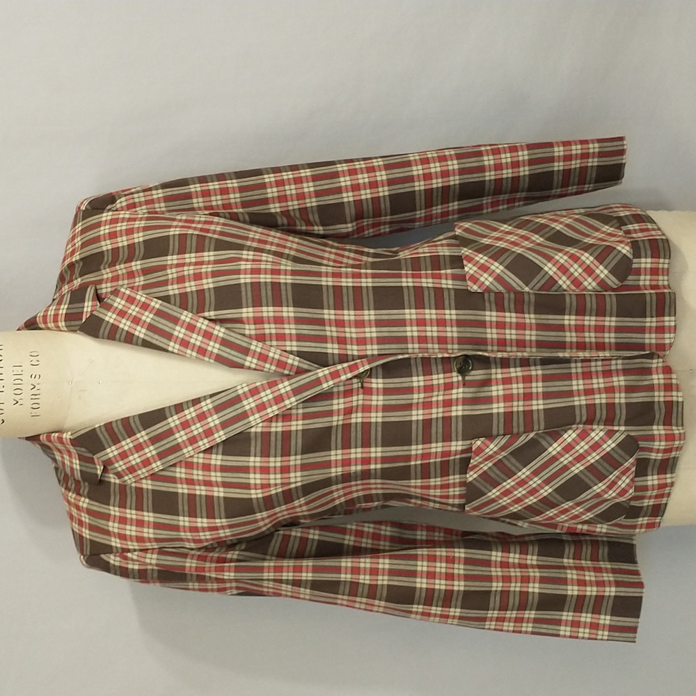 Vintage Plaid Blazer Madras Cotton Blend Academia Preppy 70s 80s Unworn Jacket